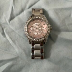 Fossil Women's Silver Watch with Pink Dial